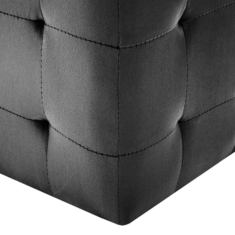 Lot de 2 tabourets poufs repse-pieds 30 x 30 x 30 cm tissu velours noir capitonné DEC032759