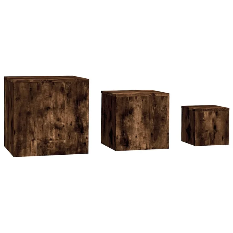 Lot de 3 tables d'appoint tables basse support plantes en bois d'ingénierie marron DEC032662