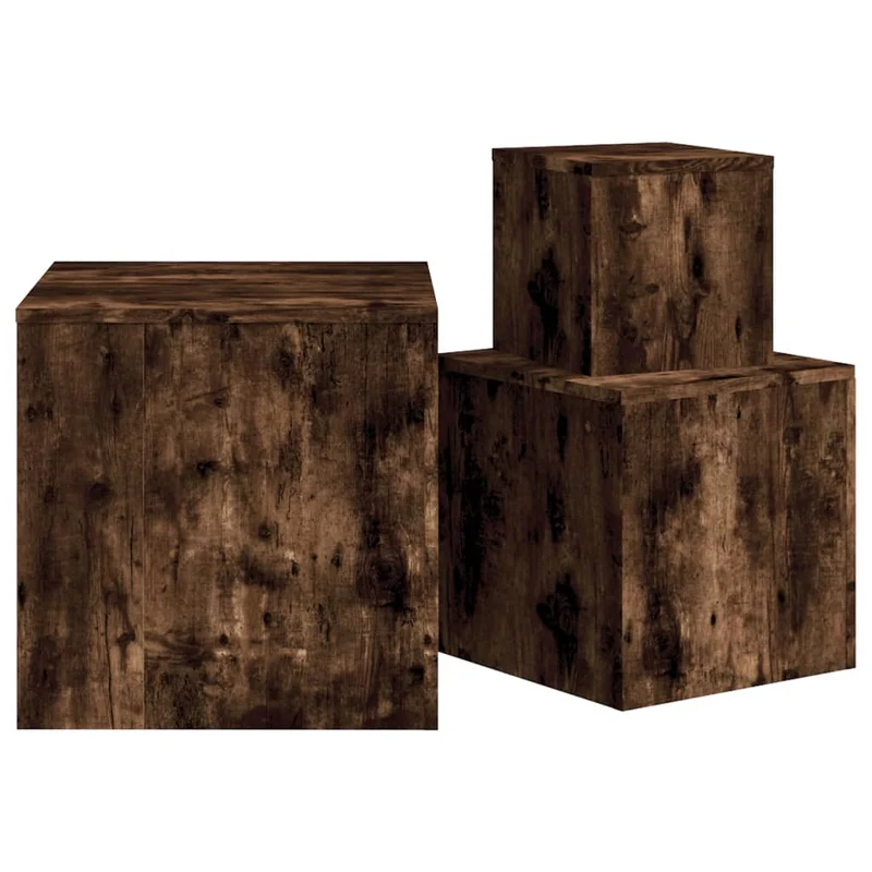 Lot de 3 tables d'appoint tables basse support plantes en bois d'ingénierie marron DEC032662
