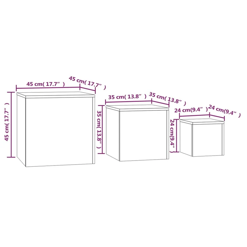Lot de 3 tables d'appoint tables basse support plantes en bois d'ingénierie marron DEC032662