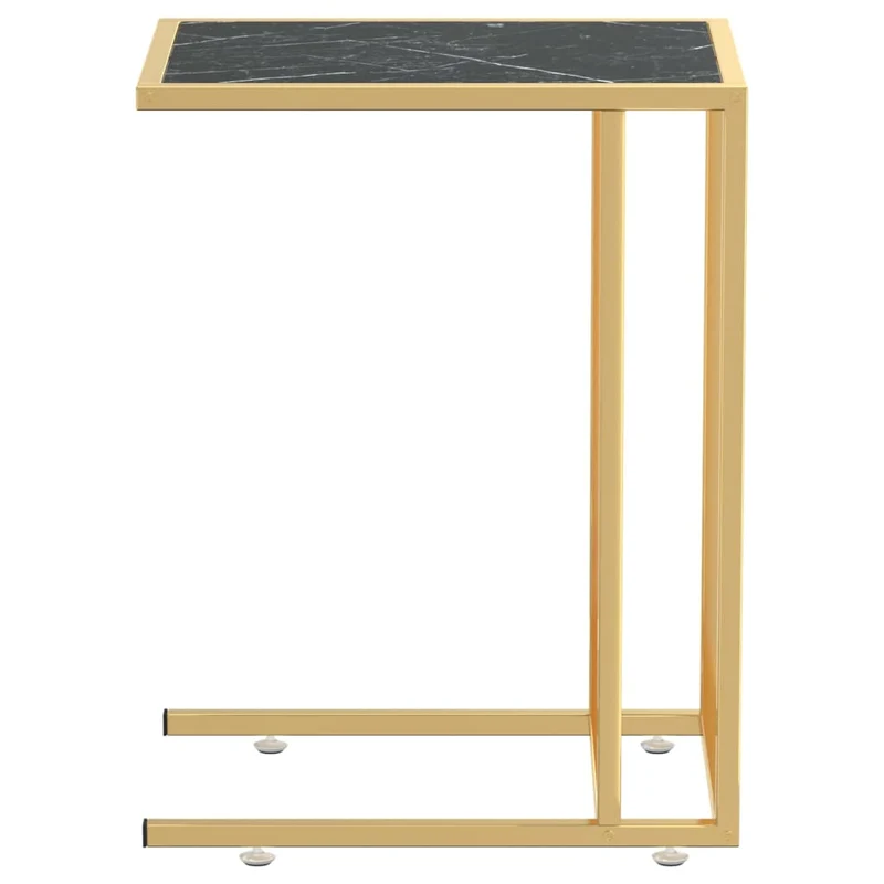 Table d'appoint table d'ordinateur bout de canapé 50 x 35 x 65 cm verre trempé aspect marbre noir et fer doré DEC032511