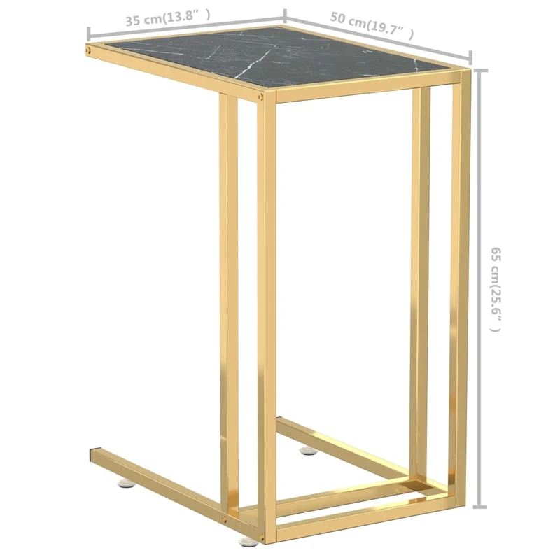 Table d'appoint table d'ordinateur bout de canapé 50 x 35 x 65 cm verre trempé aspect marbre noir et fer doré DEC032511