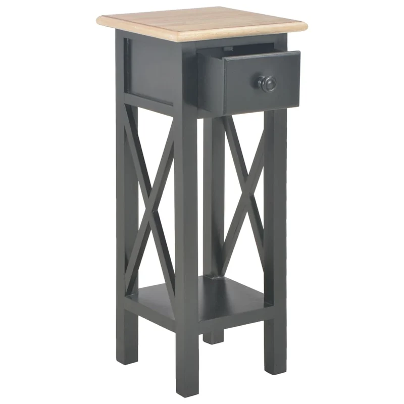 Table d'appoint bout de canapé avec tiroir 27 x 27 x 65,5 cm MDF + bois de pin noir DEC032475