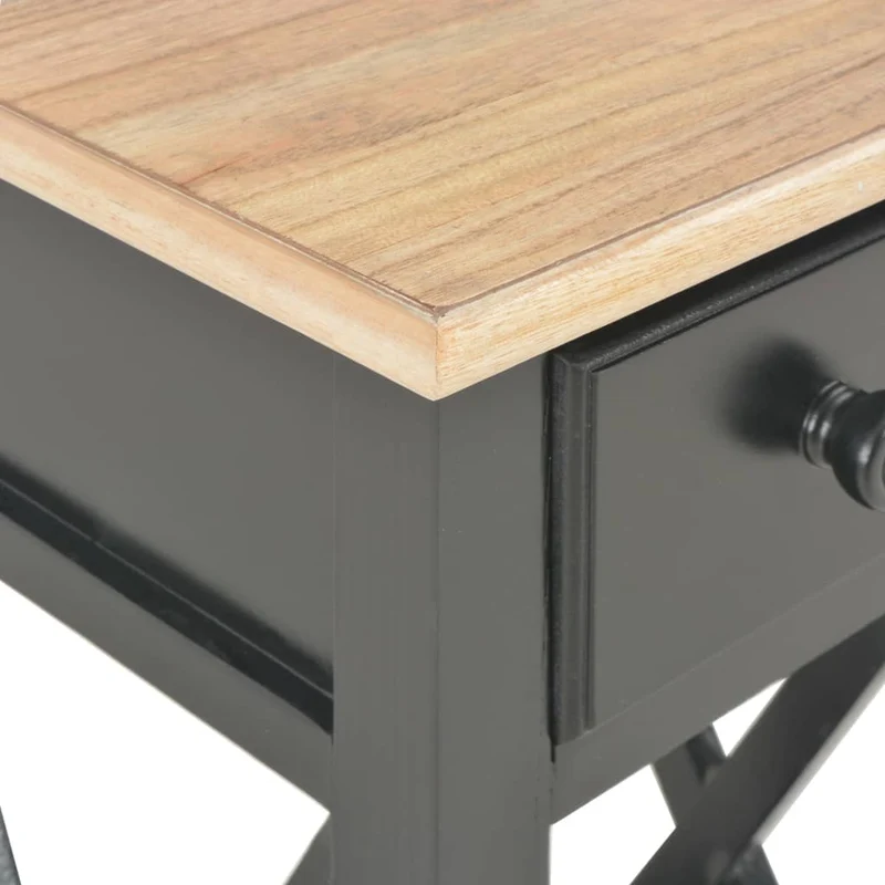 Table d'appoint bout de canapé avec tiroir 27 x 27 x 65,5 cm MDF + bois de pin noir DEC032475