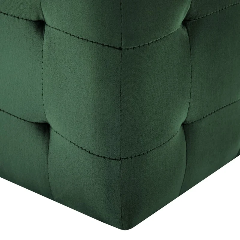 Lot de 2 tabourets poufs repose-pieds 30 x 30 x 30 cm tissu velours vert capitonné DEC032761
