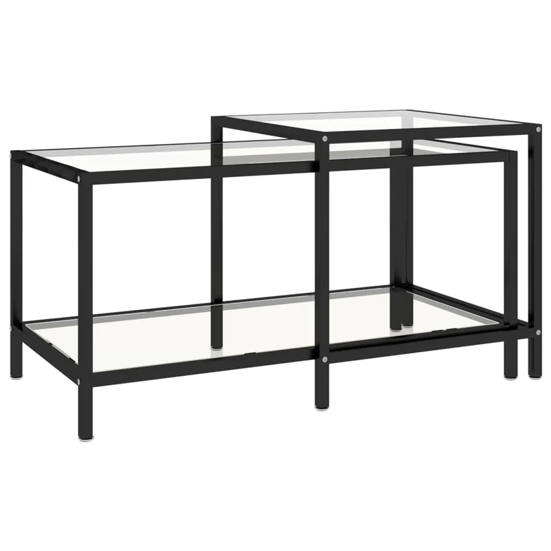 Lot de 2 tables basse tables d'appoint en verre trempé transparent et acier DEC032747
