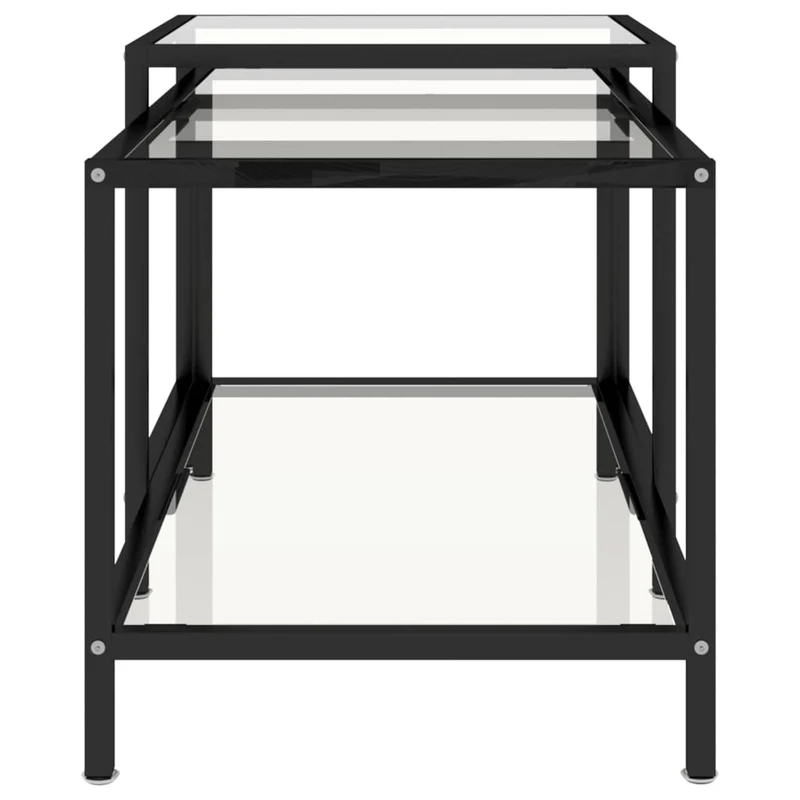 Lot de 2 tables basse tables d'appoint en verre trempé transparent et acier DEC032747