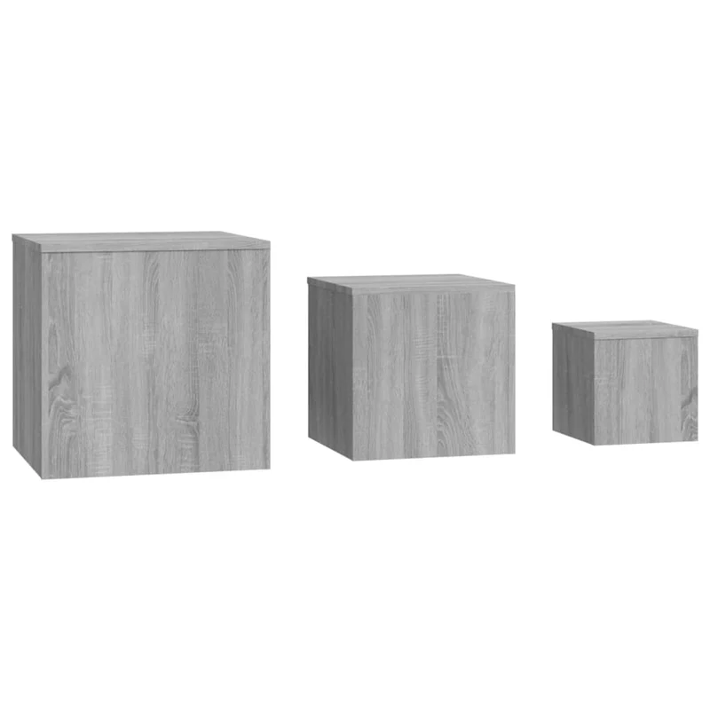 Lot de 3 tables d'appoint support de plante en bois d'ingénierie gris DEC032671