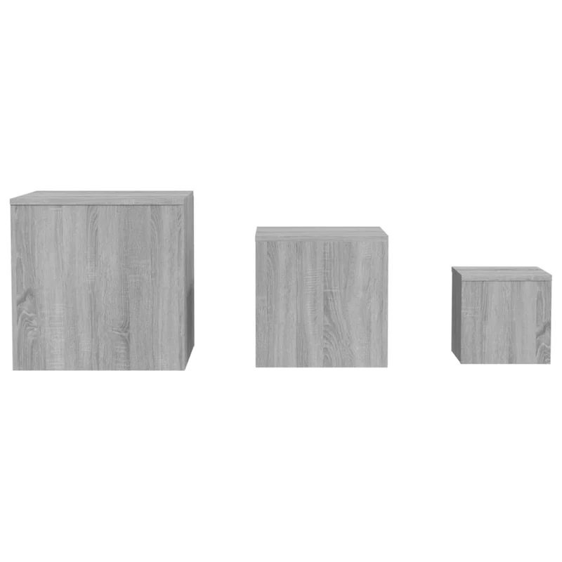 Lot de 3 tables d'appoint support de plante en bois d'ingénierie gris DEC032671