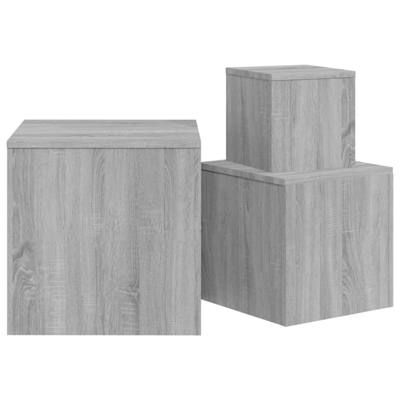 Lot de 3 tables d'appoint support de plante en bois d'ingénierie gris DEC032671