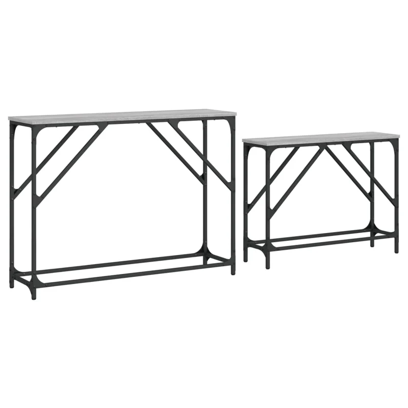 Lot de 2 tables d'appoint console en bois d'ingénierie gris DEC032605