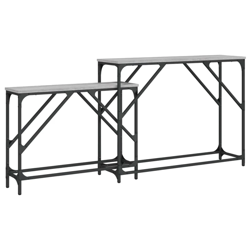 Lot de 2 tables d'appoint console en bois d'ingénierie gris DEC032605