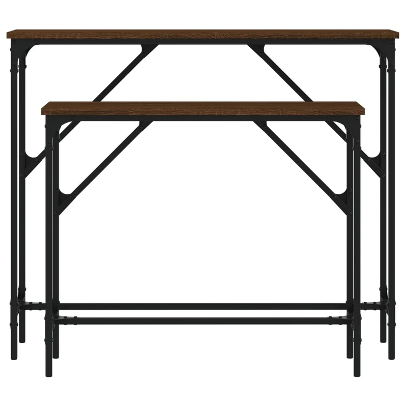 Lot de 2 tables d'appoint console en bois d'ingénierie marron et métal DEC032597