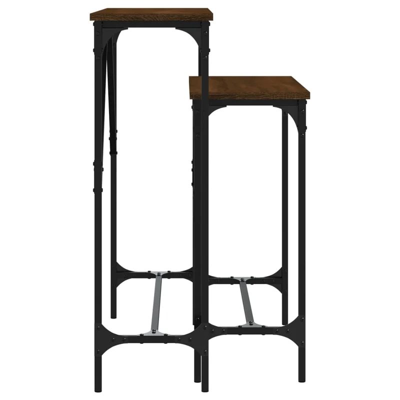 Lot de 2 tables d'appoint console en bois d'ingénierie marron et métal DEC032597