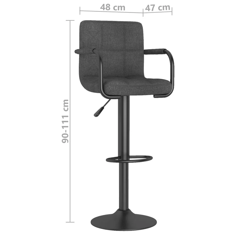 Lot de 2 tabourets de bar chaises hautes avec dossier et accoudoirs en tissu gris foncéet acier noir DEC029710