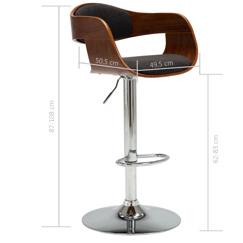 Tabouret de bar x1 chaise haute en bois courbé et tissu gris et métal DEC029471