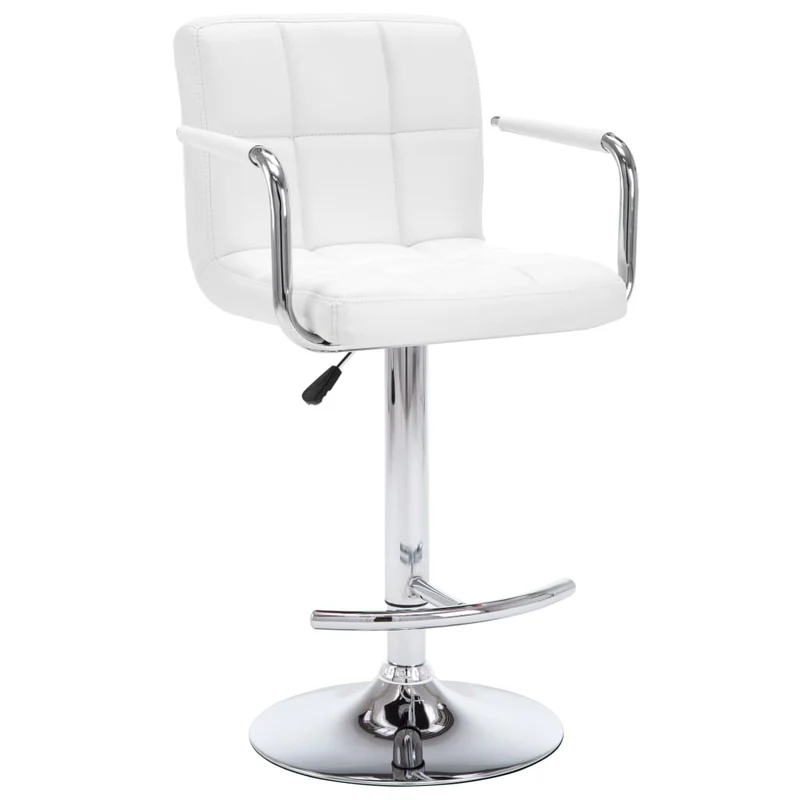 Lot de 2 tabourets de bar chaises hautes avec coutures carrées en PVC blanc et acier DEC029615
