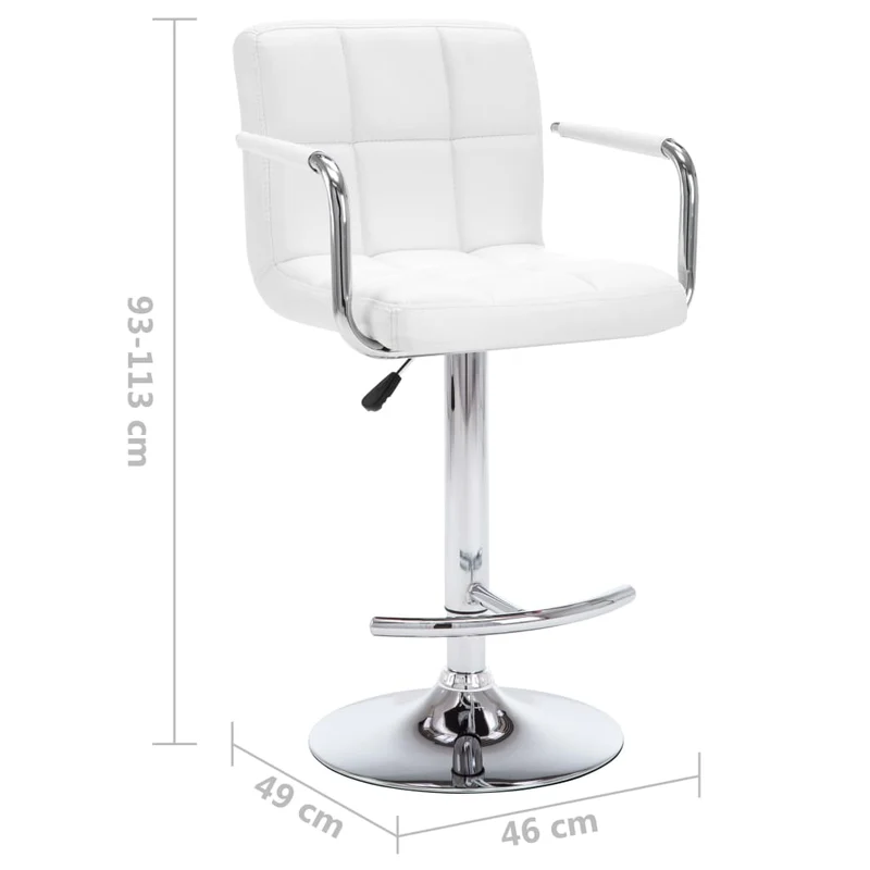 Lot de 2 tabourets de bar chaises hautes avec coutures carrées en PVC blanc et acier DEC029615
