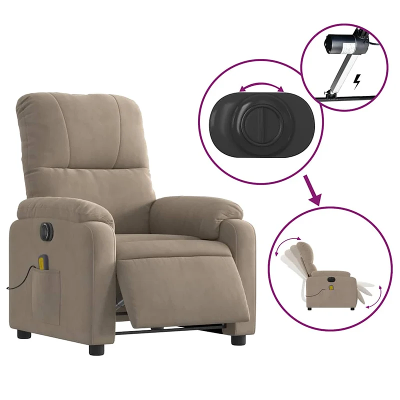 Fauteuil de relaxation fonction massage et inclinable 6 points de massage en tissu taupe DEC027859