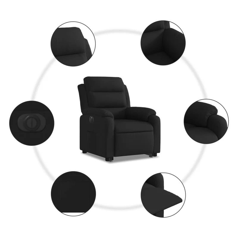 Fauteuil relax TV fonction de levage électrique très confortable en tissu noir DEC028506