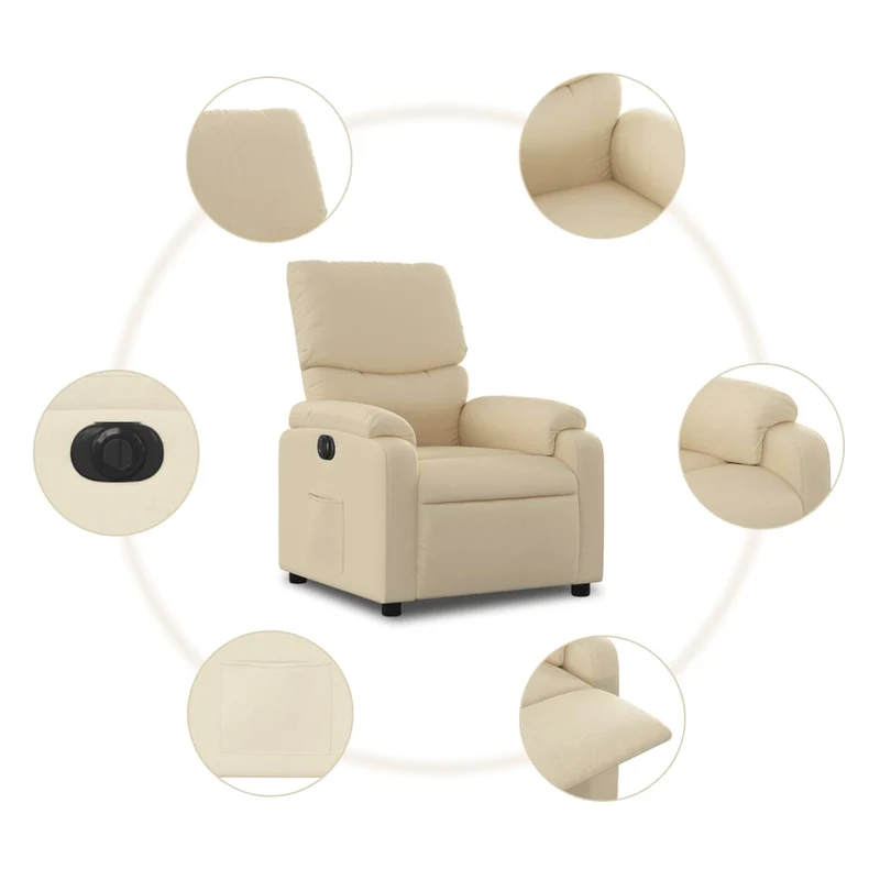 Fauteuil relax TV fonction d'inclinaison électrique très confortable en tissu crème DEC028284