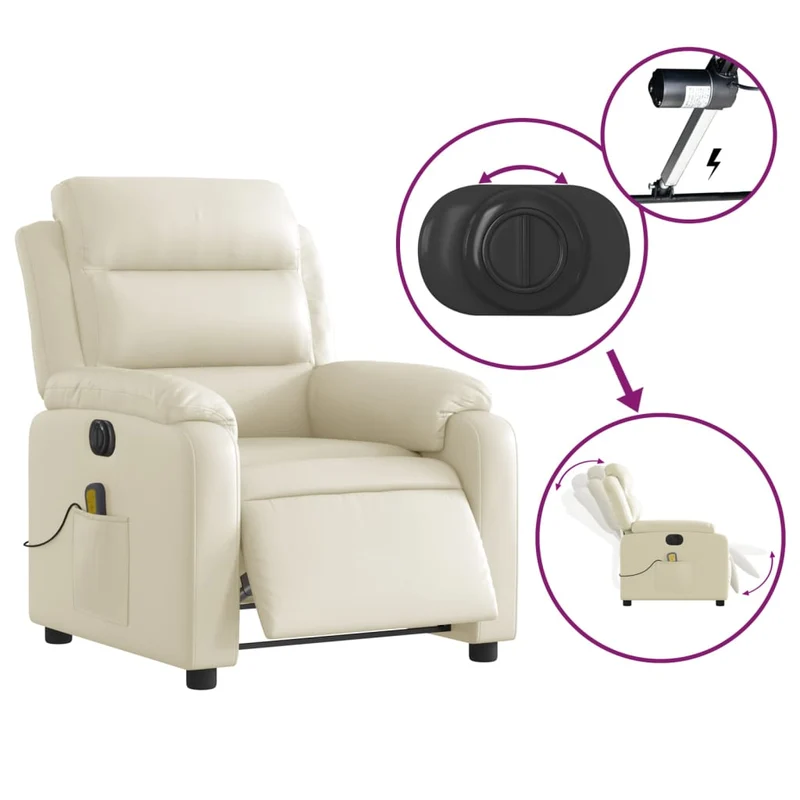 Fauteuil de relaxation TV fonction massage inclinable électrique en PVC crème DEC027148