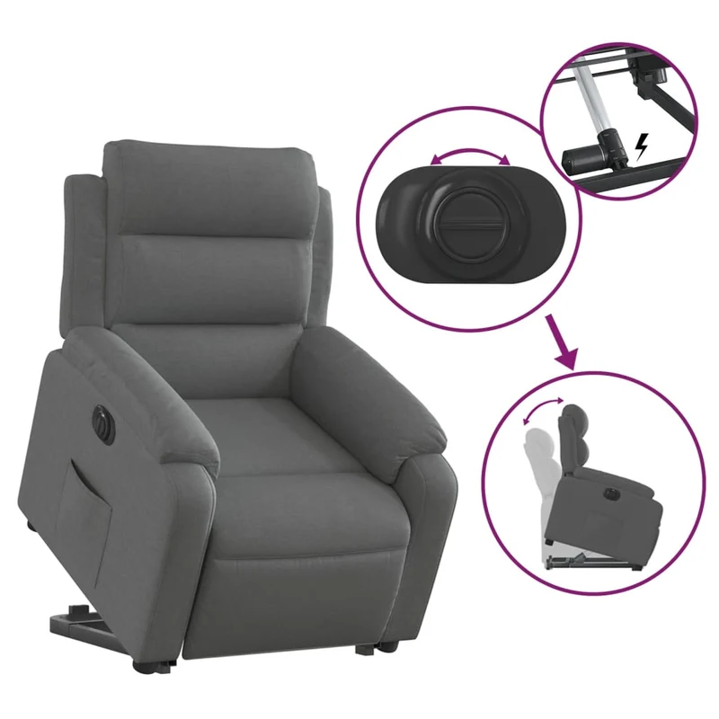 Fauteuil relax TV fonction de levage électrique très confortable en tissu gris DEC028364