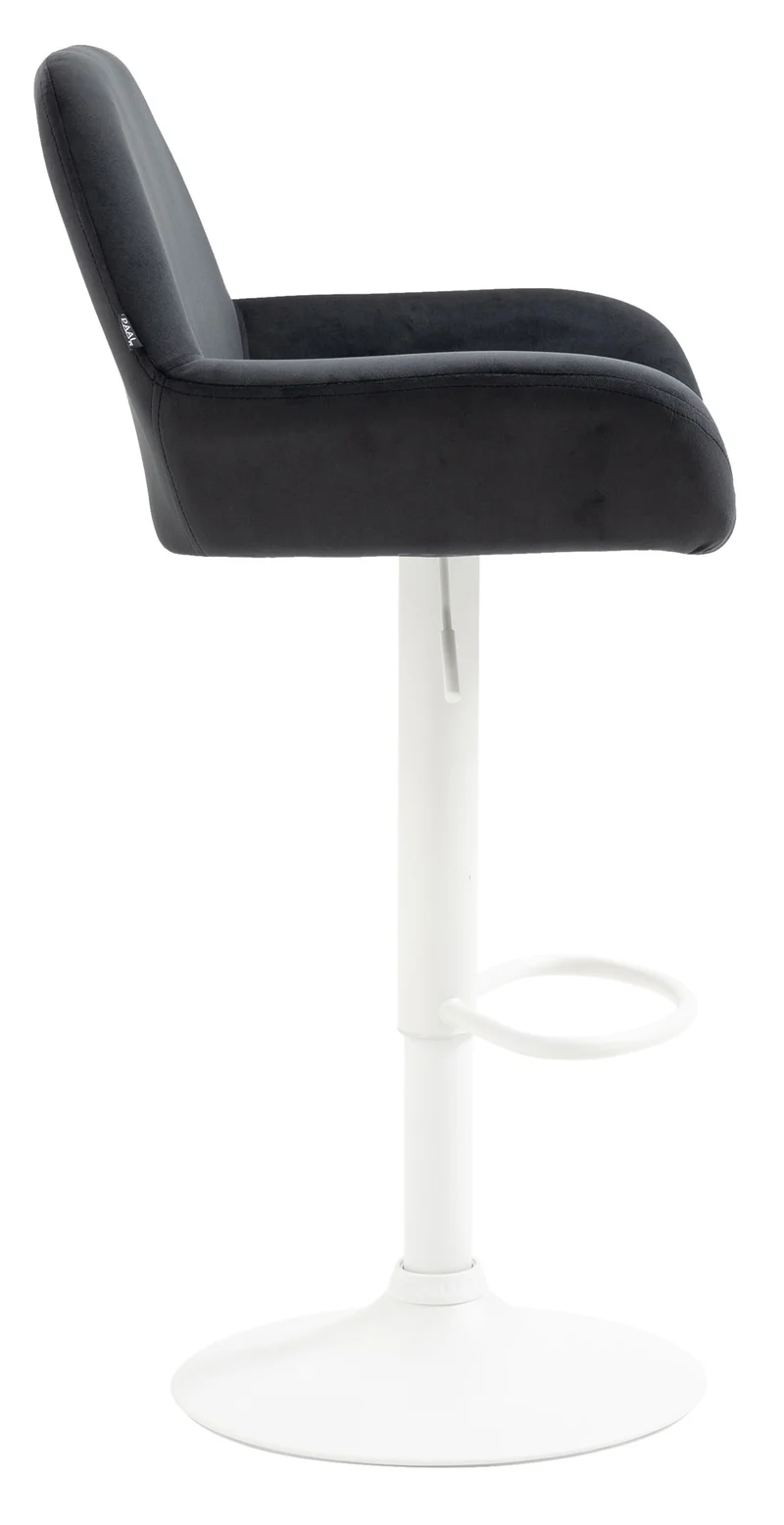 Tabouret de bar en velours rembourré noir base trompette métal blanc mat TDB10416