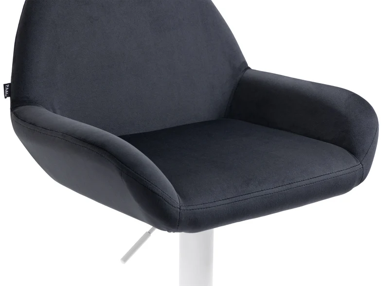 Tabouret de bar en velours rembourré noir base trompette métal blanc mat TDB10416