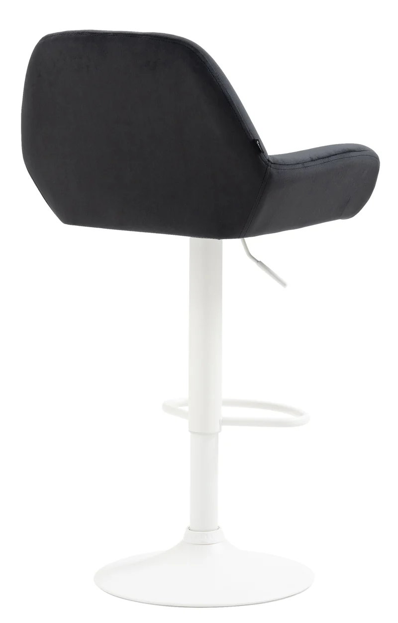 Tabouret de bar en velours rembourré noir base trompette métal blanc mat TDB10416