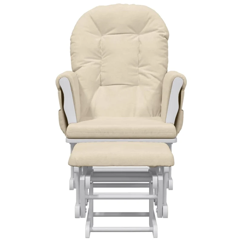 Fauteuil de relaxation chaise berçante d'allaitement avec repose-pieds en tissu crème et bois DEC028732