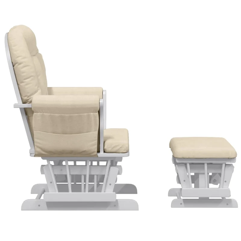 Fauteuil de relaxation chaise berçante d'allaitement avec repose-pieds en tissu crème et bois DEC028732
