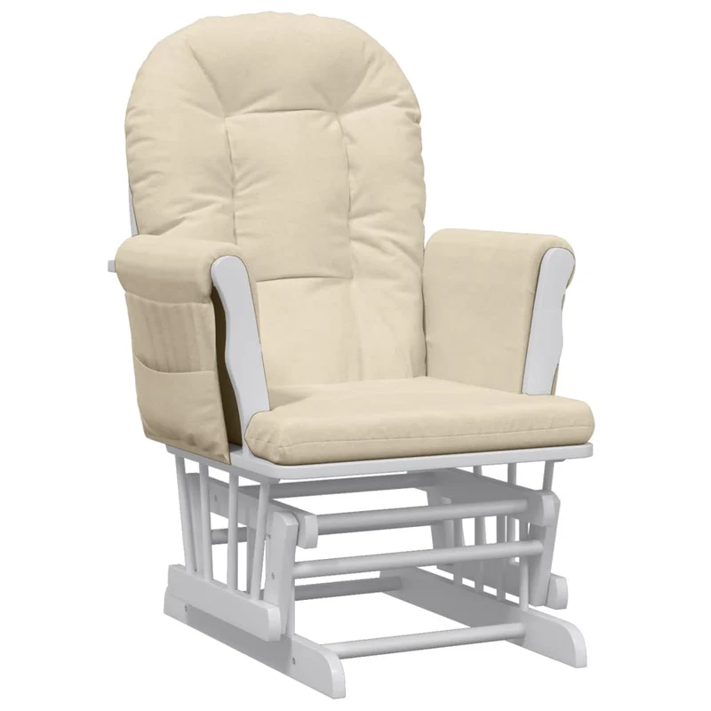 Fauteuil de relaxation chaise berçante d'allaitement avec repose-pieds en tissu crème et bois DEC028732