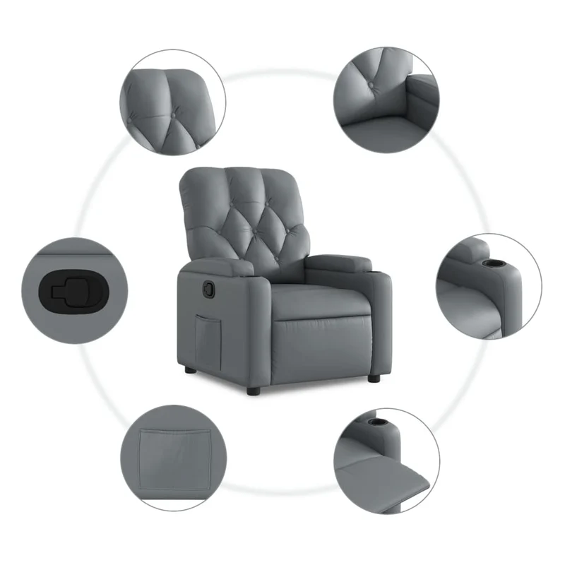 Fauteuil relax TV rembourrage confortable fonction d'inclinaison manuelle en PVC gris DEC027968