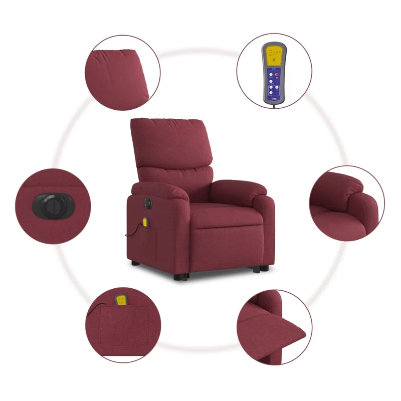 Fauteuil de relaxation fonction massage et inclinable levage électrique en tissu rouge bordeaux DEC027845