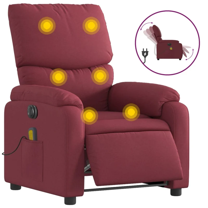 Fauteuil de relaxation TV fonction massage inclinable électrique en tissu rouge bordeaux DEC027254