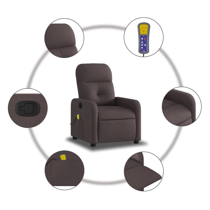 Fauteuil de relaxation TV fonction massage inclinable inclinaison manuelle en tissu marron foncé DEC026994