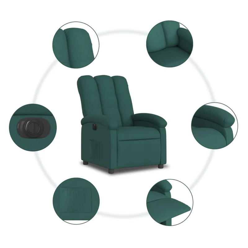 Fauteuil relax TV fonction d'inclinaison électrique très confortable en tissu vert foncé DEC028604