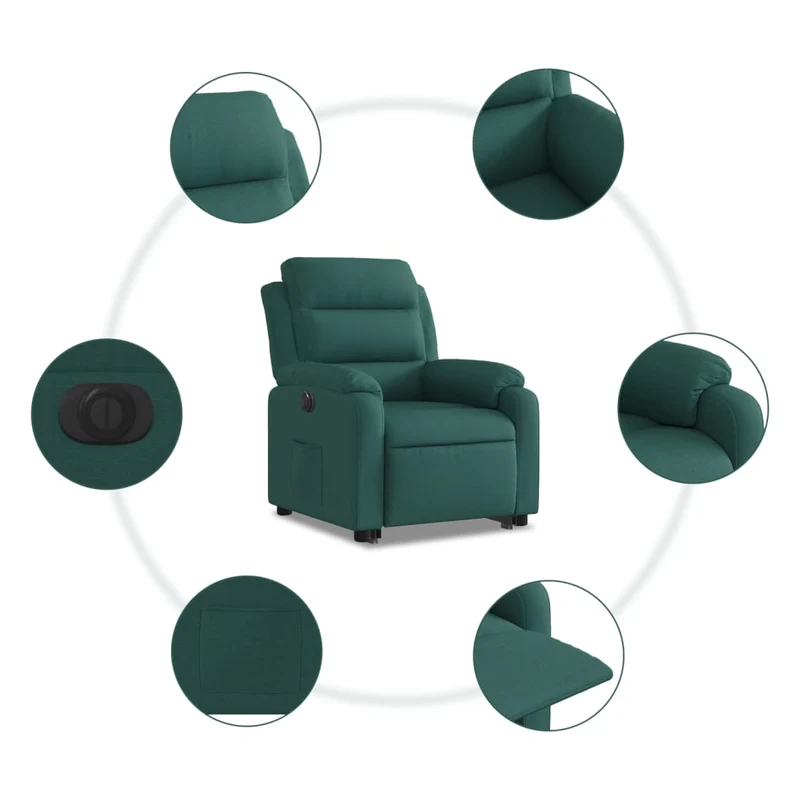 Fauteuil relax TV fonction de levage électrique très confortable en tissu vert foncé DEC028601