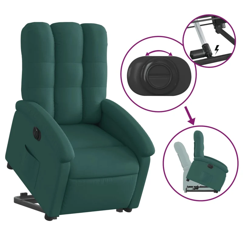 Fauteuil relax TV fonction de levage électrique très confortable en tissu vert foncé DEC028590