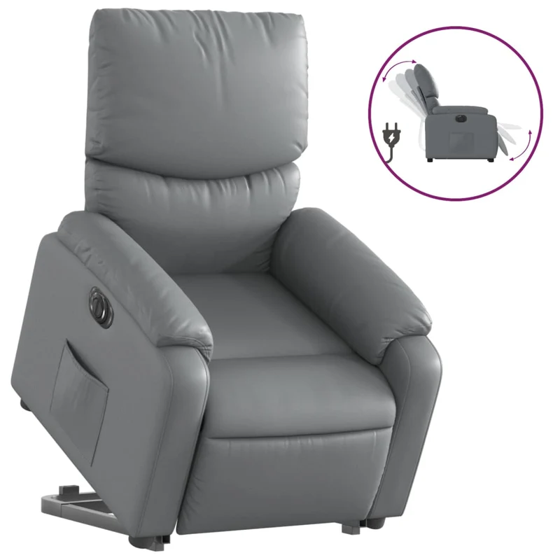 Fauteuil relax TV fonction de levage électrique très confortable en PVC gris DEC028378