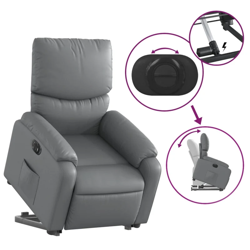 Fauteuil relax TV fonction de levage électrique très confortable en PVC gris DEC028378