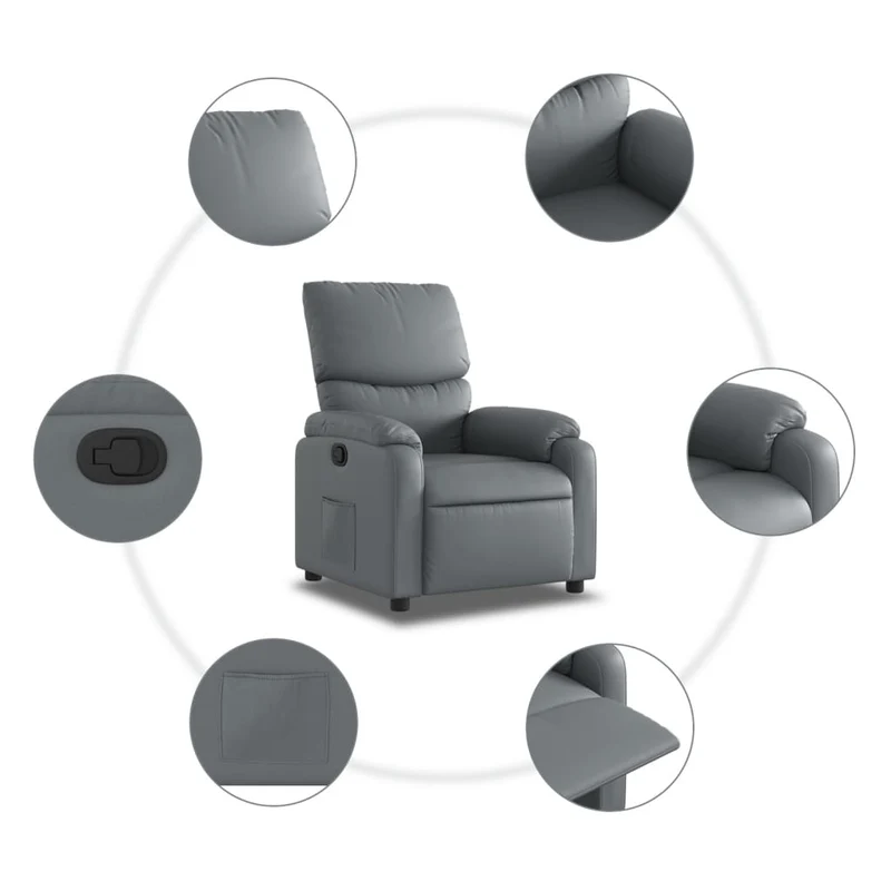 Fauteuil relax TV rembourrage confortable fonction d'inclinaison manuelle en PVC gris DEC027982