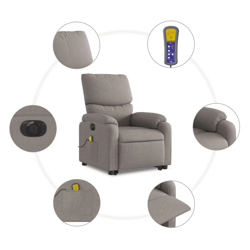 Fauteuil de relaxation fonction massage et inclinable levage électrique en tissu taupe DEC027866
