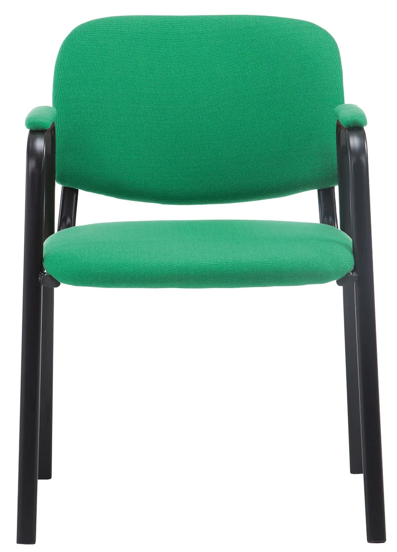 Chaise visiteur avec accoudoirs intégrés zone d'attente en tissu vert piètement à 4 pieds en métal noir 10_0003388