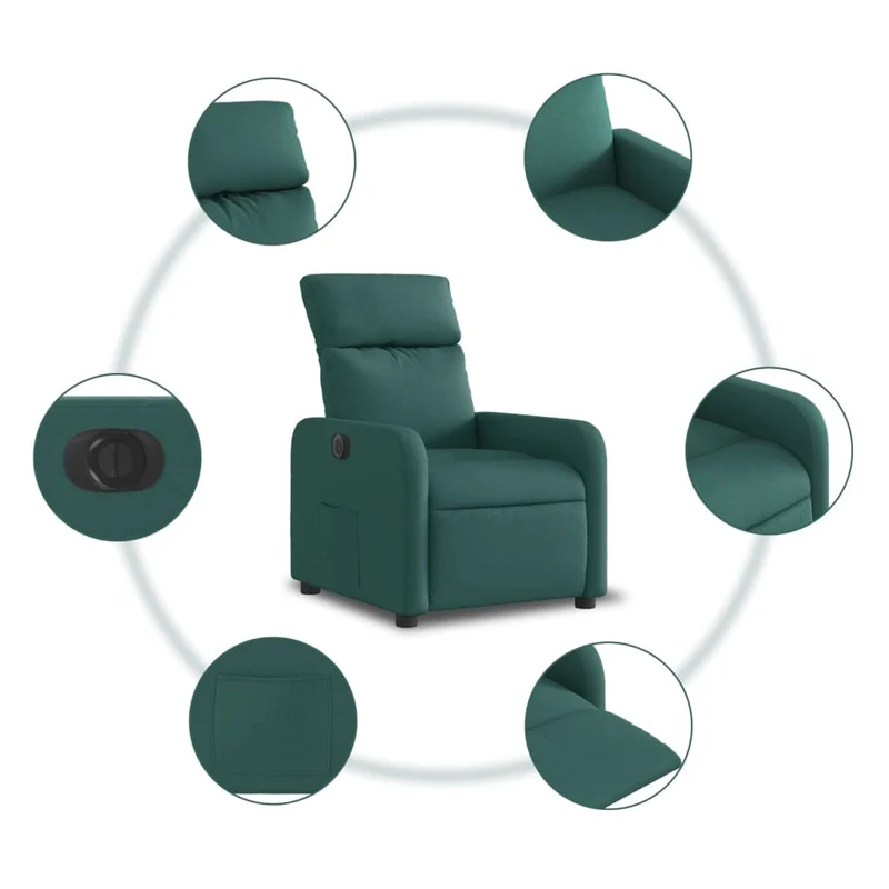 Fauteuil relax TV fonction d'inclinaison électrique très confortable en tissu vert foncé DEC028610