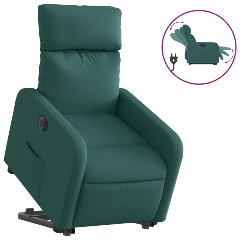 Fauteuil relax TV fonction de levage électrique très confortable en tissu vert foncé DEC028609