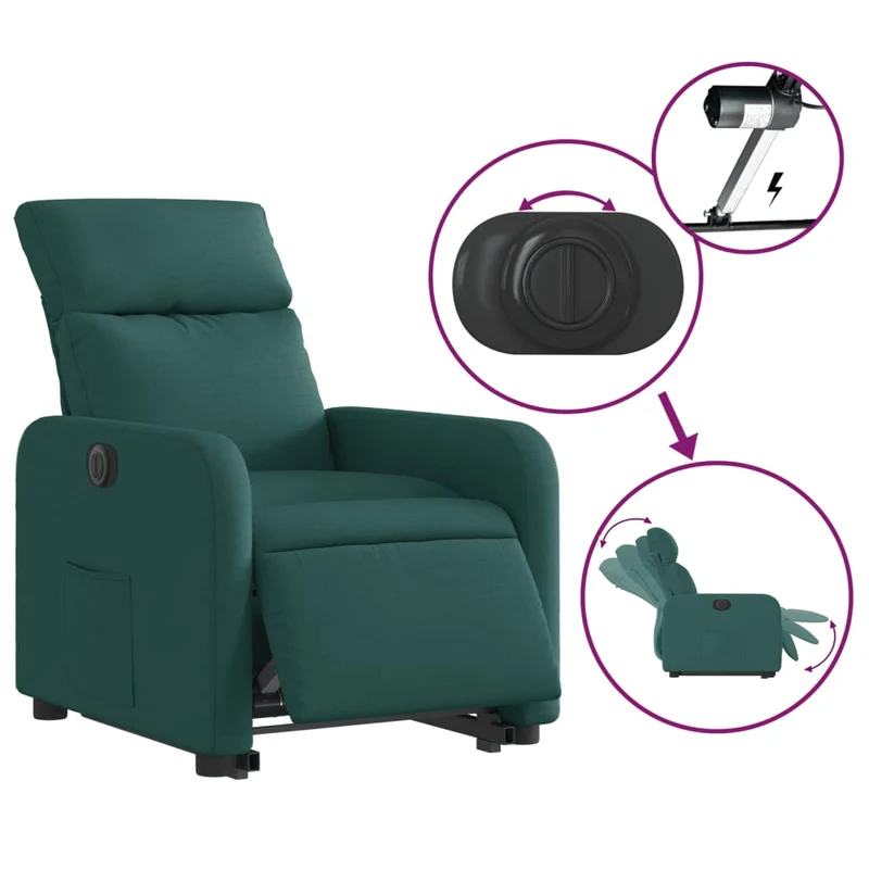 Fauteuil relax TV fonction de levage électrique très confortable en tissu vert foncé DEC028609