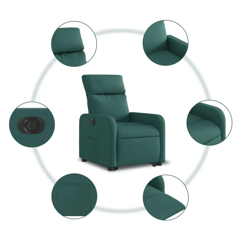Fauteuil relax TV fonction de levage électrique très confortable en tissu vert foncé DEC028609