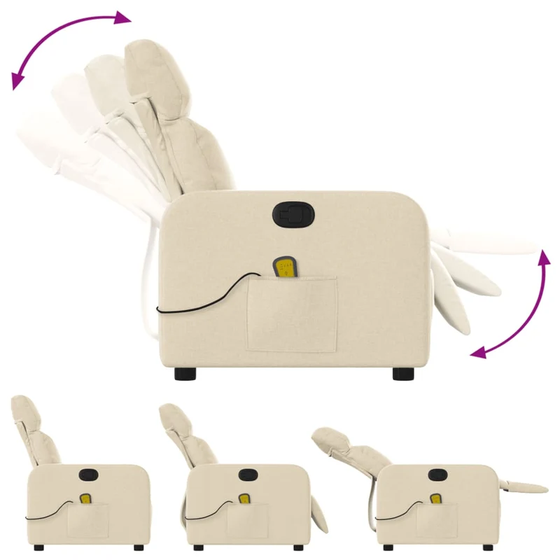 Fauteuil de relaxation TV fonction massage inclinable en tissu crème DEC026895